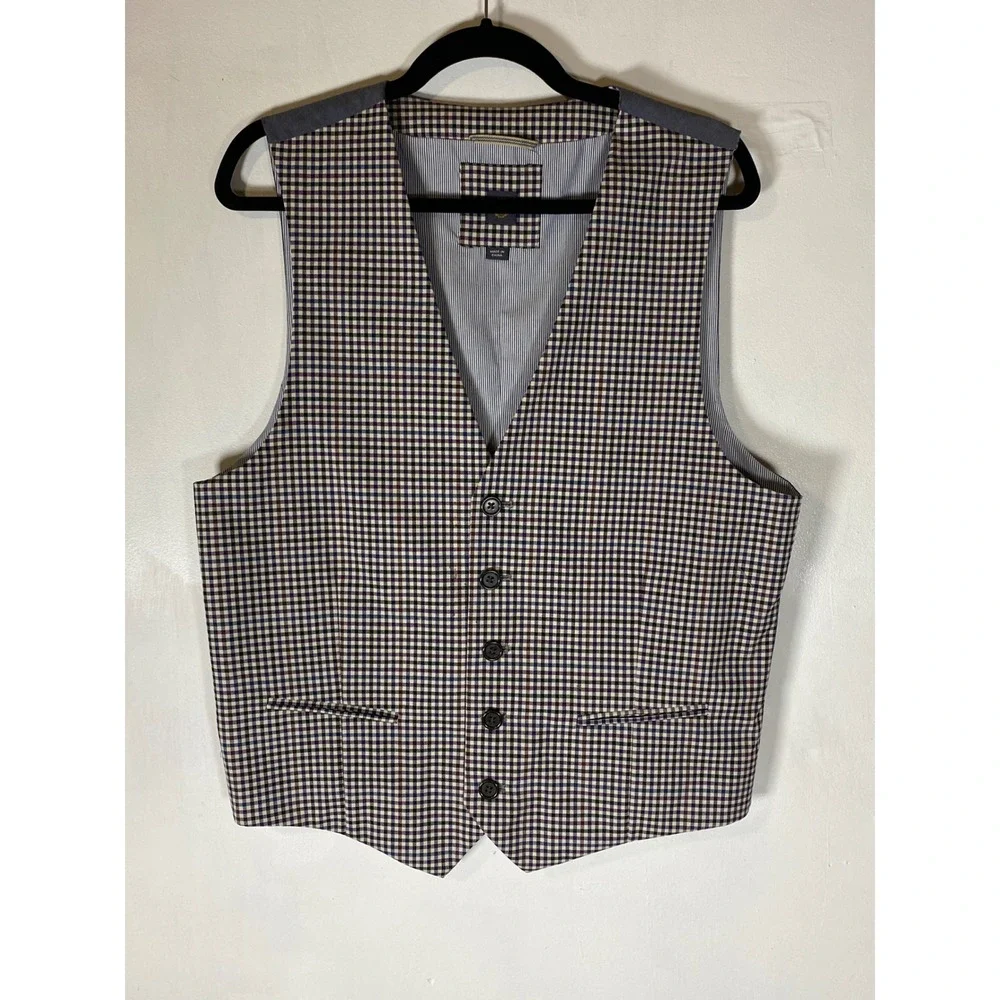 Wallin & Bros 100% Wool Micro Gingham Suit Vest Waistcoat Men's Medium Preppy